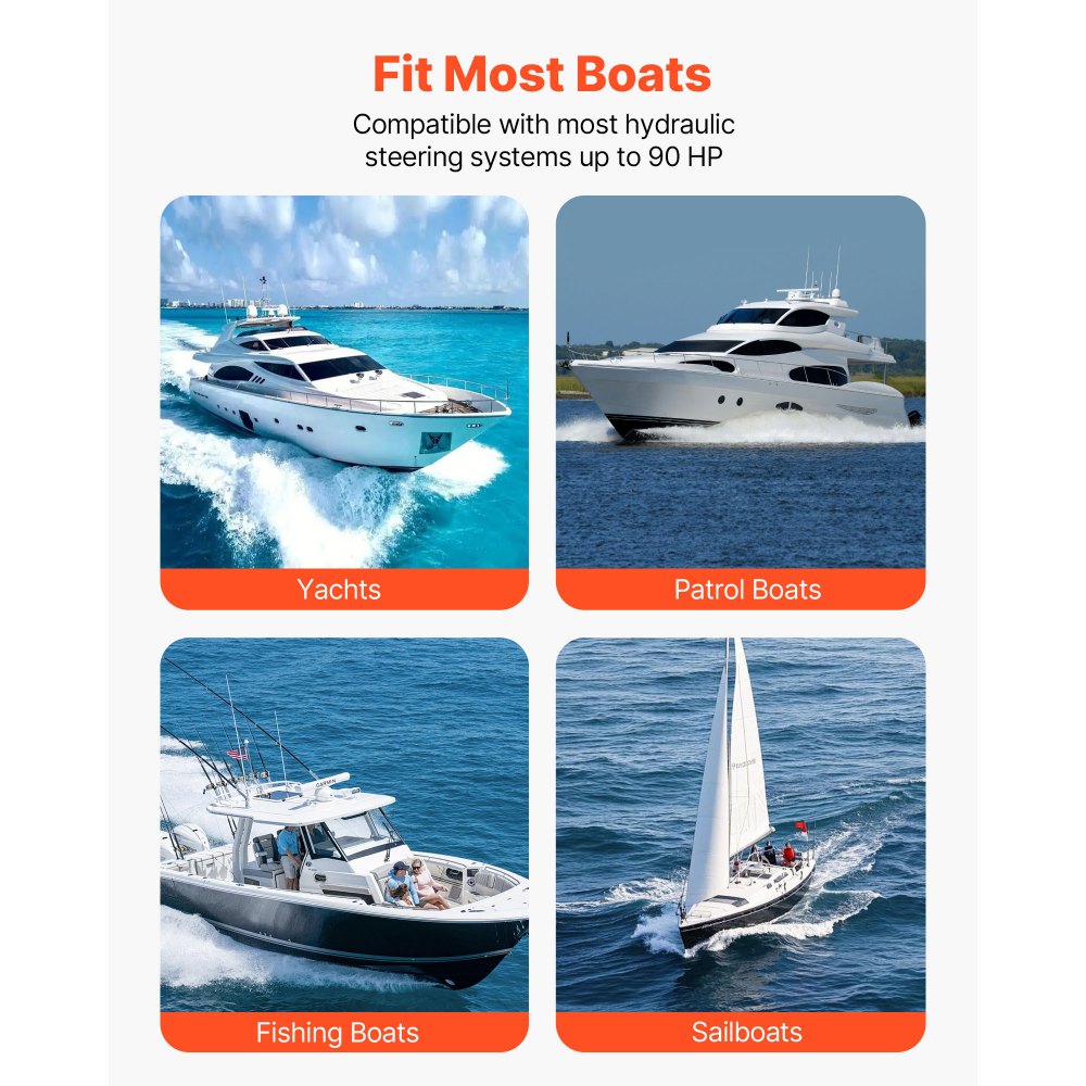 VEVOR Hydraulic Steering Kit, 90 HP, Marine Boat Hydraulic Steering System, with 6.9 MPa/1000 psi Helm Pump, Two-Way Lock Cylinder, and 20 ft High-Strength Hoses, for Single Station, Single-Engine Use