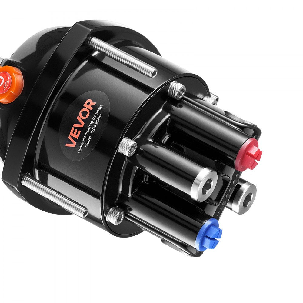 VEVOR Hydraulic Steering Kit, 90 HP, Marine Boat Hydraulic Steering System, with 6.9 MPa/1000 psi Helm Pump, Two-Way Lock Cylinder, and 24 ft High-Strength Hoses, for Single Station, Single-Engine Use