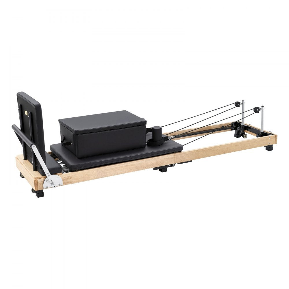 VEVOR Pilates Reformer 96" Foldable Pilates Machine 400 lbs Rubberwood, for Home Use and Gym Workout, with Jump Board, Springs, Sitting Box, and Adjustable Headerest, for Advanced Beginners Users