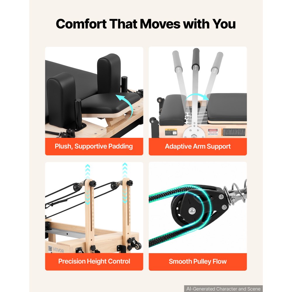 VEVOR Pilates Reformer 91" Foldable Pilates Machine 400 lbs Rubberwood, for Home Use and Gym Workout, with Jump Board, Springs, Sitting Box, and Adjustable Headerest, for Advanced Beginners Users