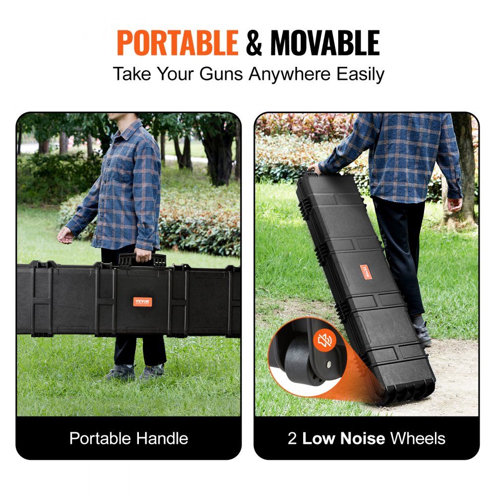 VEVOR Rifle Case, Rifle Hard Case with 3 Layers Fully-protective Foams, 50 inch lockable Hard Gun Case with Wheels, IP67 Waterproof & Crushproof, for Two Rifles or Shotguns, Airsoft Gun