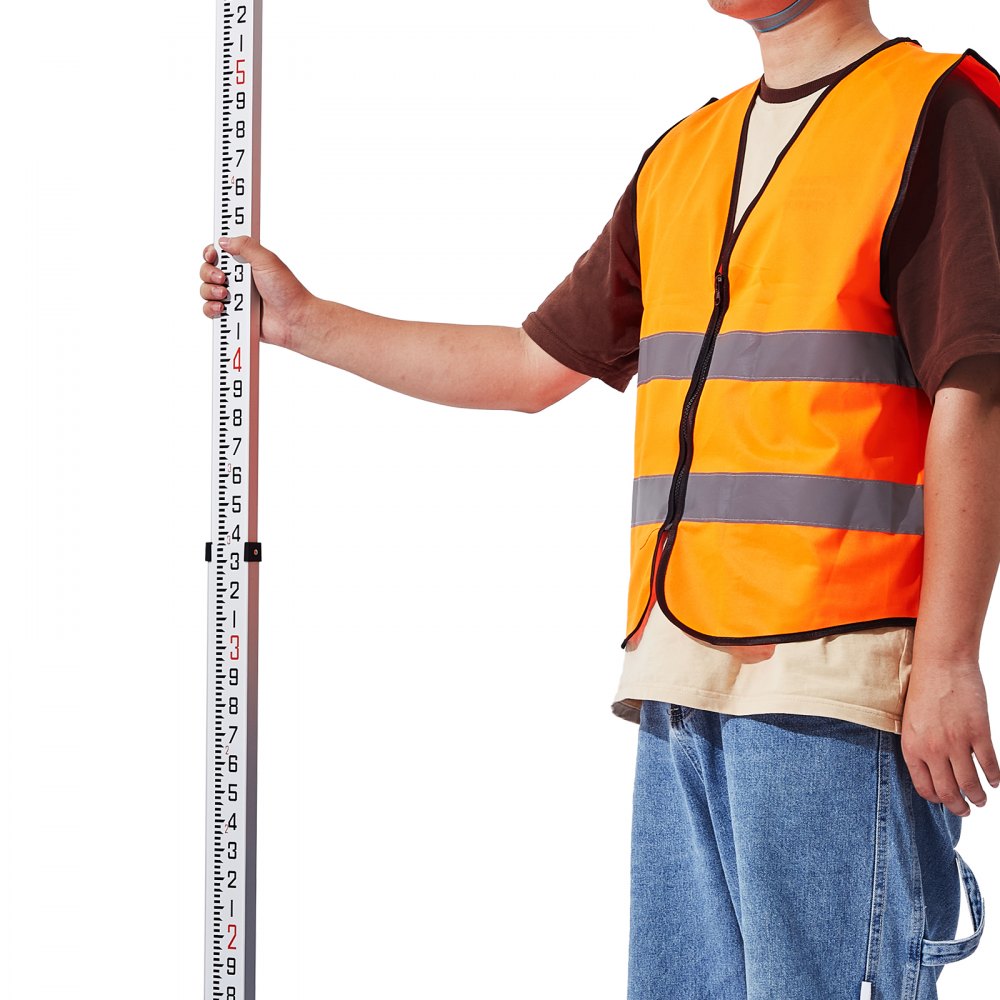 VEVOR Aluminum Grade Rod, 14-Feet/8ths 4 Sections Telescopic Measuring Rod, Double-Sided Scale 1/8in Leveling Rod Stick, Aluminum Alloy Survey Rod w/ Bubble Level &Carrying Bag for Houses,Walls,Floors