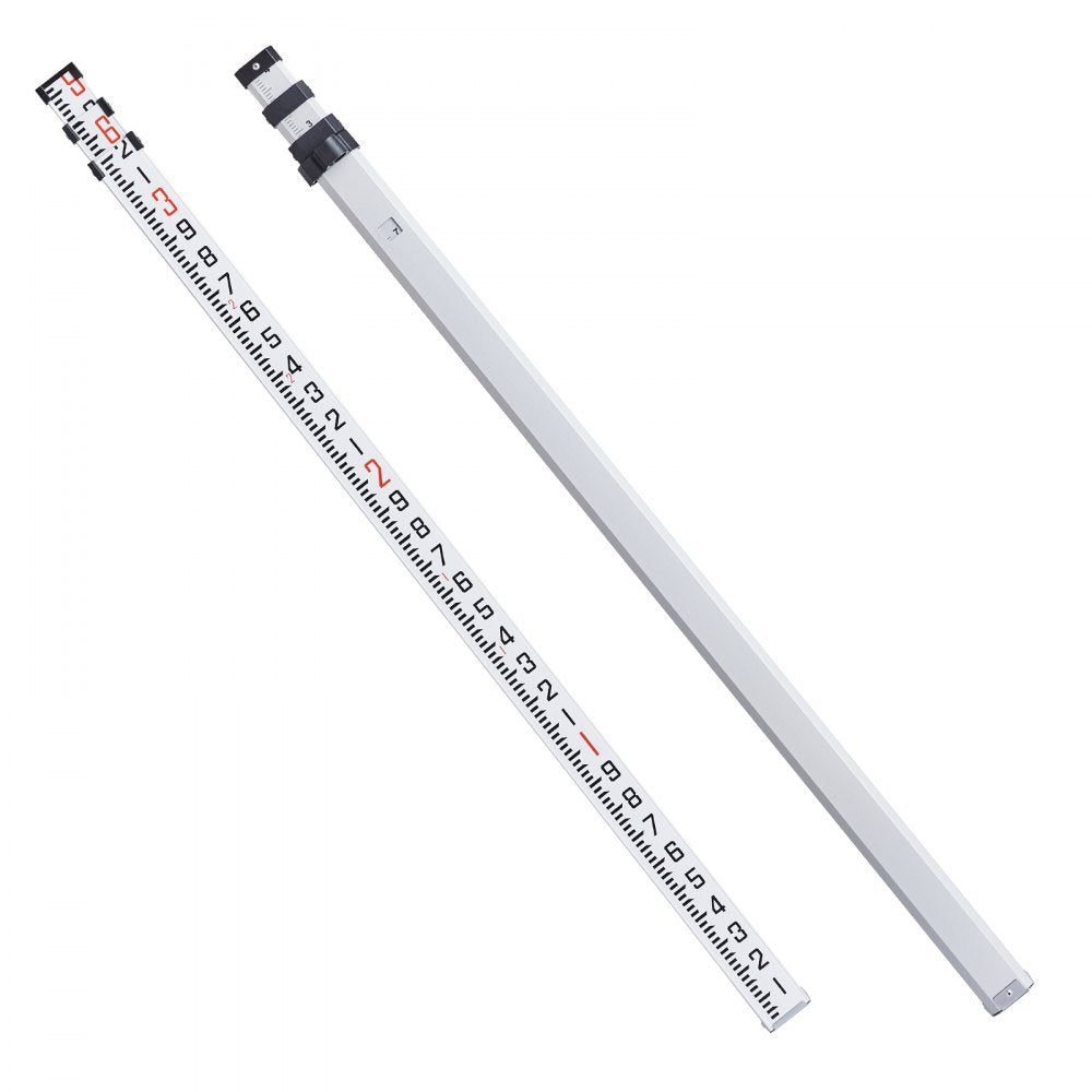 VEVOR Aluminum Grade Rod, 9-Feet/10ths 3 Sections Telescopic Measuring Rod,Double-Sided Scale 1/10ft Leveling Rod Stick,Aluminum Alloy Survey Rod with Bubble Level&Carrying Bag for Houses,Walls,Floors