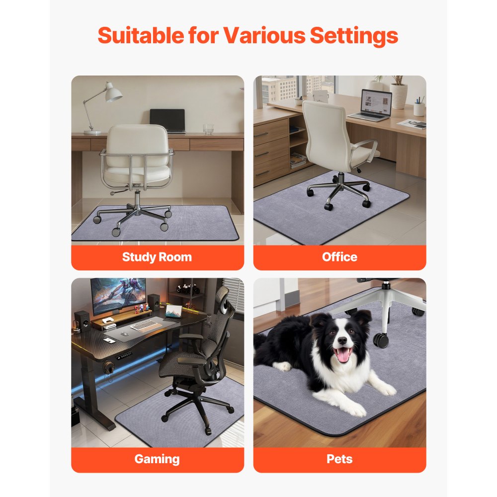 VEVOR Chair Mat, 36 x 48-inch Office Chair Mat for Hard Floors, Floor Protector for Rolling Chairs, Corduroy Surface, Non-Slip & Easy to Clean, Smooth Glide Under Desk Rug for Home Office (Grey)