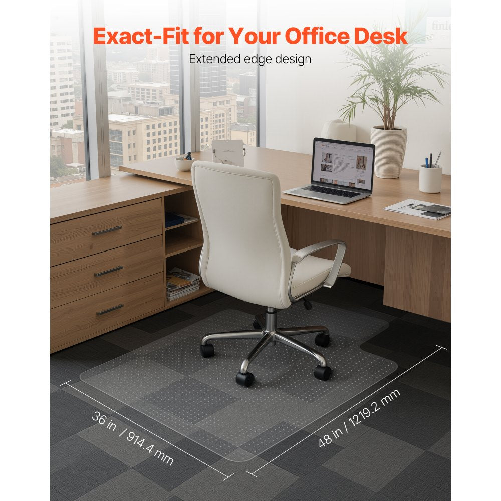VEVOR Chair Mat with Lip, 36 x 48-inch Office Chair Mat for Low Pile Carpeted Floors, Clear Floor Protector Rug with Studded, Non-Slip & Easy to Clean, Smooth Glide Under Desk Rug for Home Office