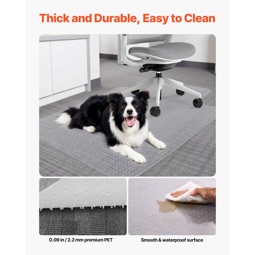 VEVOR Chair Mat with Lip, 36 x 48-inch Office Chair Mat for Low Pile Carpeted Floors, Clear Floor Protector Rug with Studded, Non-Slip & Easy to Clean, Smooth Glide Under Desk Rug for Home Office