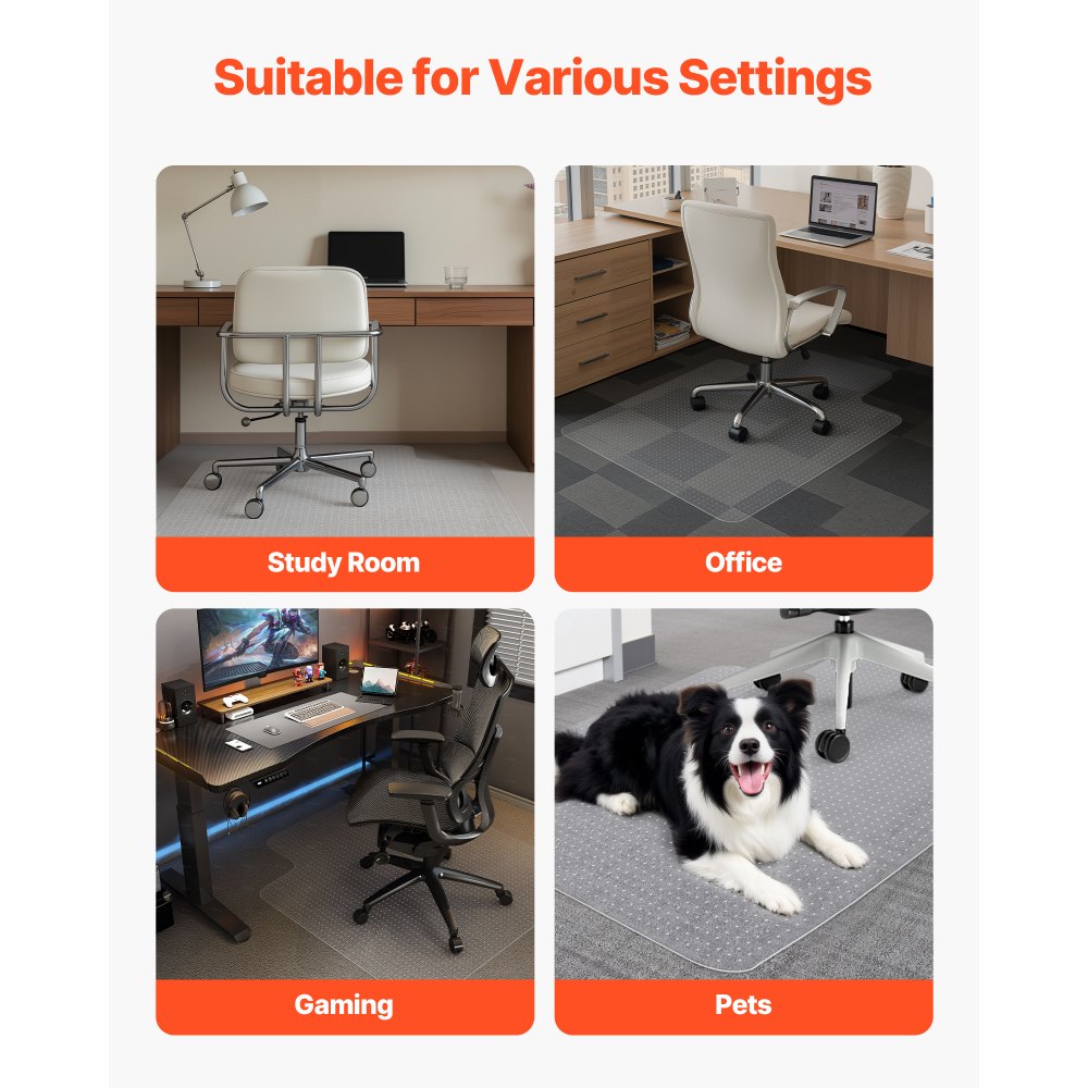 VEVOR Chair Mat with Lip, 36 x 48-inch Office Chair Mat for Low Pile Carpeted Floors, Clear Floor Protector Rug with Studded, Non-Slip & Easy to Clean, Smooth Glide Under Desk Rug for Home Office