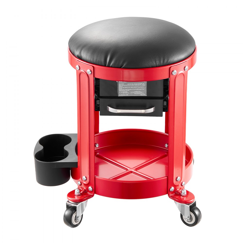 VEVOR Rolling Mechanic Stool with Wheels, 300 lbs Capacity Garage Seat/Work Stool, Padded Roller Creeper Seat with Fixed Height, Tool Tray and 2 Drawers, for Garage, Shop & Auto Repair, Red+Black