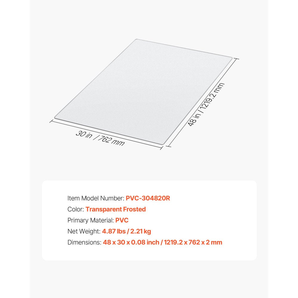 VEVOR Chair Mat, 30 x 48-inch Transparent Office Chair Mat for Hard Floors, Floor Protector for Rolling Chairs, Non-Slip & Easy to Clean, Smooth Glide Under Desk Rug for Home Office (Rectangular)