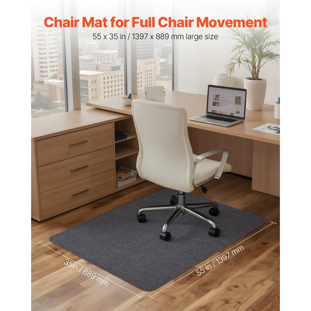 VEVOR Chair Mat, 55 x 35-inch Office Chair Mat for Hard Floors, Floor Protector for Rolling Chairs, Polyester Surface, Non-Slip & Easy to Clean, Smooth Glide Under Desk Rug for Home Office (Dark Grey)