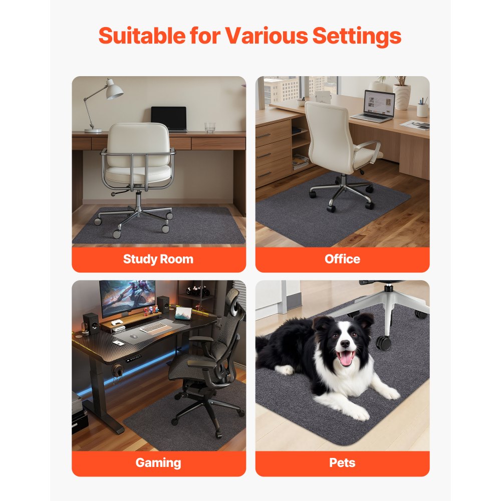 VEVOR Chair Mat, 55 x 35-inch Office Chair Mat for Hard Floors, Floor Protector for Rolling Chairs, Polyester Surface, Non-Slip & Easy to Clean, Smooth Glide Under Desk Rug for Home Office (Dark Grey)