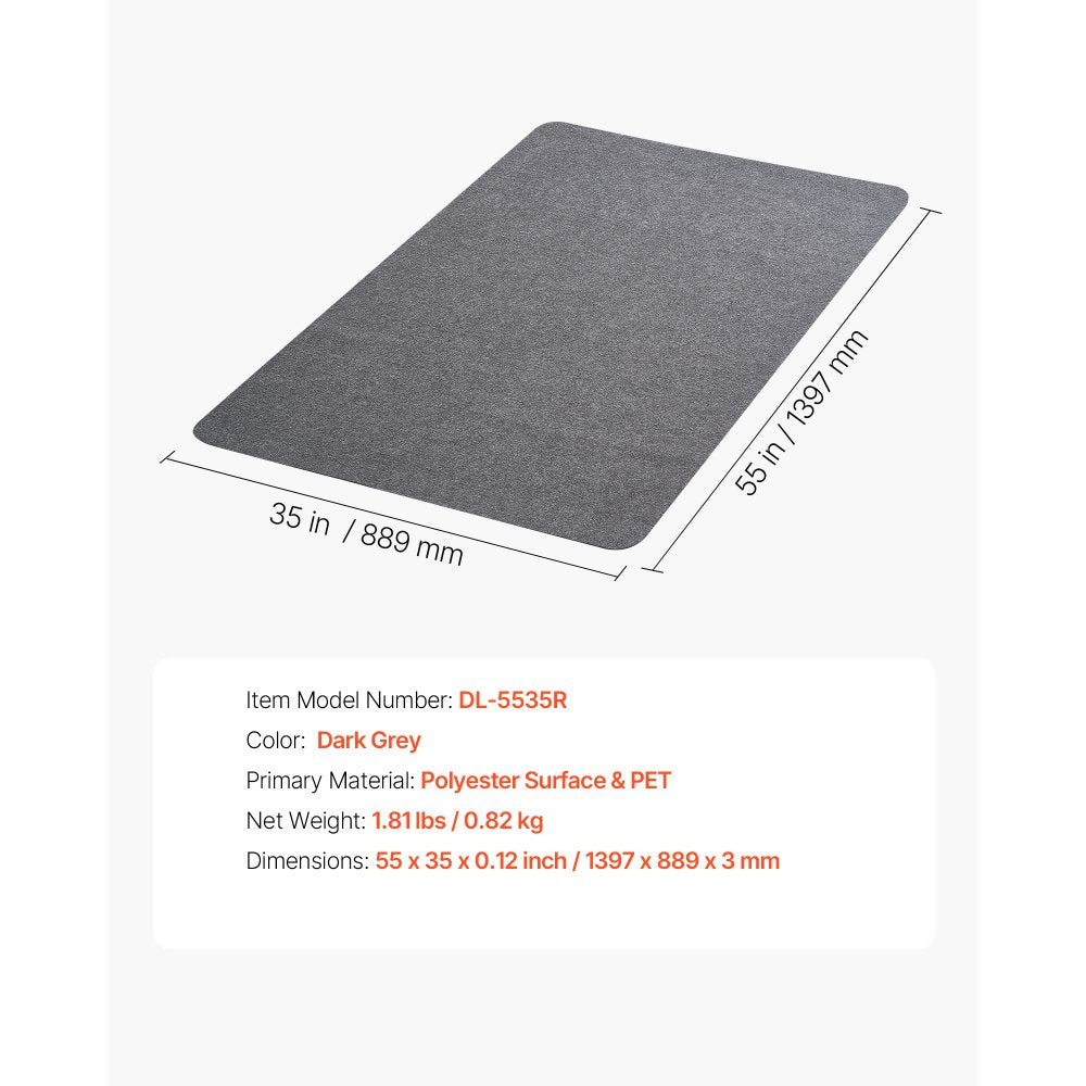 VEVOR Chair Mat, 55 x 35-inch Office Chair Mat for Hard Floors, Floor Protector for Rolling Chairs, Polyester Surface, Non-Slip & Easy to Clean, Smooth Glide Under Desk Rug for Home Office (Dark Grey)