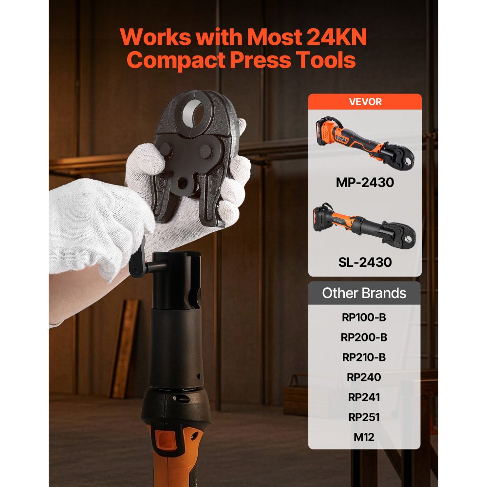 VEVOR 1/2" VMP Jaw for 24KN Compact Series Press Tools, 52 HRC Hardened Steel Pressing Jaw - Compatible with MegaPress Carbon Steel Pipes Connections