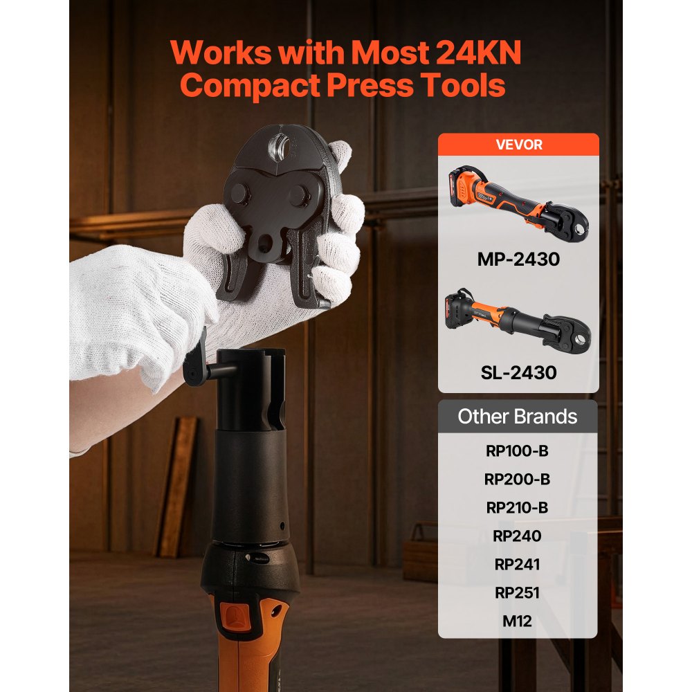 VEVOR 1/2" Press Jaw for 24KN Compact Series Press Tools, 52 HRC Hardened Steel Pressing Jaw - Compatible with ProPress Copper Pipes Connections