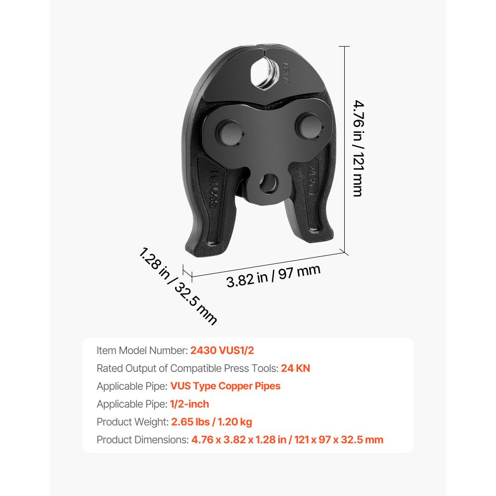 VEVOR 1/2" Press Jaw for 24KN Compact Series Press Tools, 52 HRC Hardened Steel Pressing Jaw - Compatible with ProPress Copper Pipes Connections