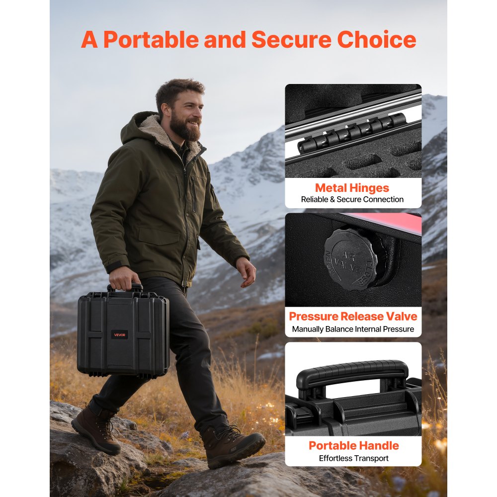 VEVOR Hard Pistol Case, Heavy Duty Hard Gun Case with XPE Foam Lining, Waterproof Pistol Storage Box with Customizable Interior & Handle for Gun, Lenses, Camera, Gear, TSA Compliant, 19.3x17.1x8.3 in