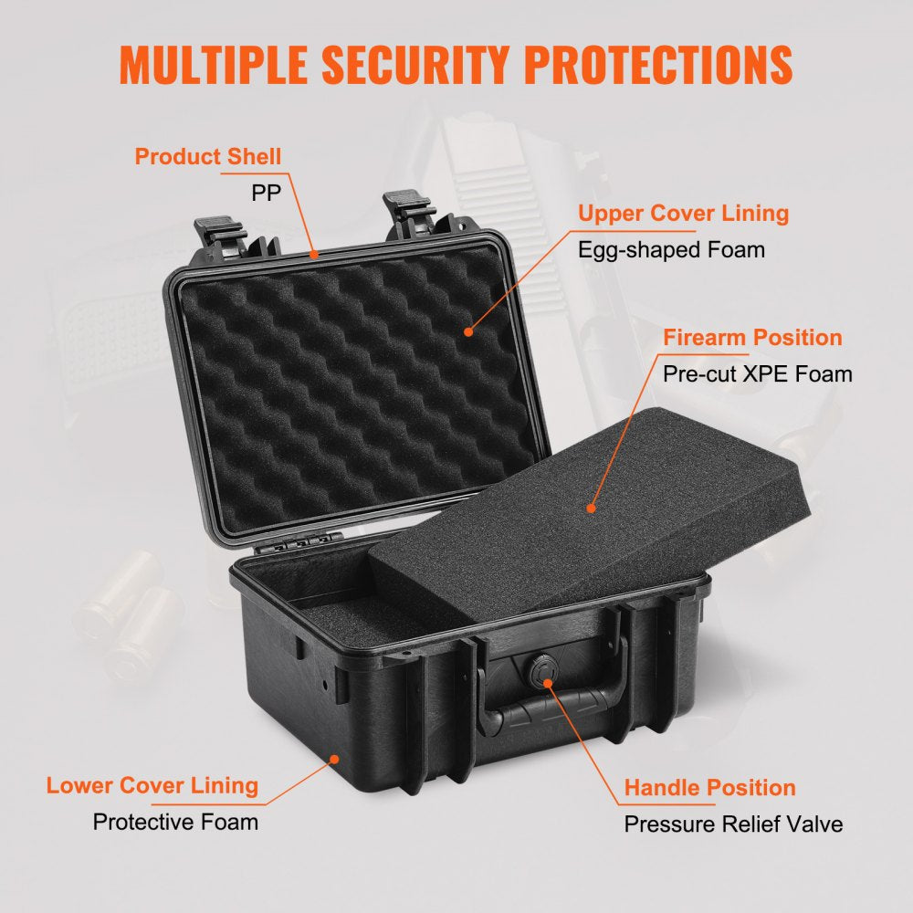 VEVOR Hard Pistol Cases with Pre-cut PU Foam, Waterproof & Dustproof Hard Gun Case for 2 Pistol, 14.1×11.5×7.6 in Lockable Pistol Case, Black
