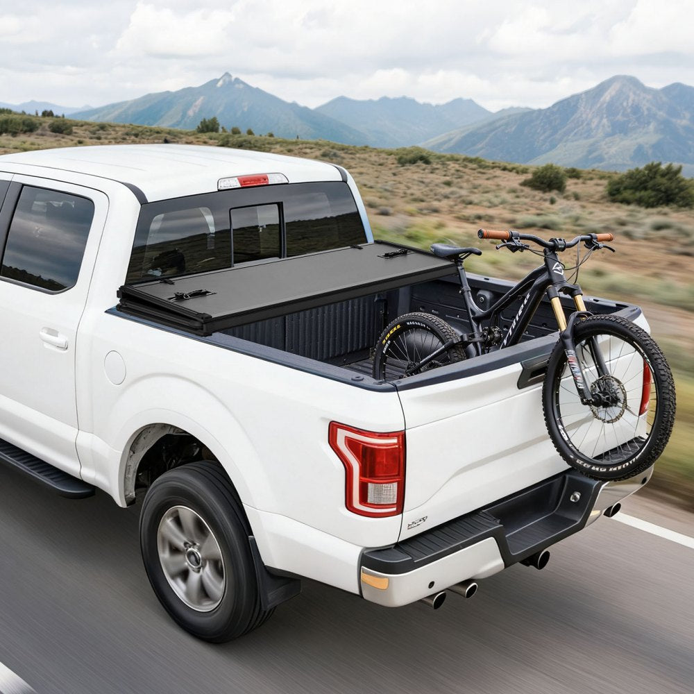 VEVOR Hard Tri-Fold Truck Bed Tonneau Cover, Compatible with 2015-2025 Ford F150 5.5 ft (67.1 in) Bed, Waterproof Folding Truck Tonneau Cover with Heavy-Duty Fiberglass and Aluminum Alloy Support Bar