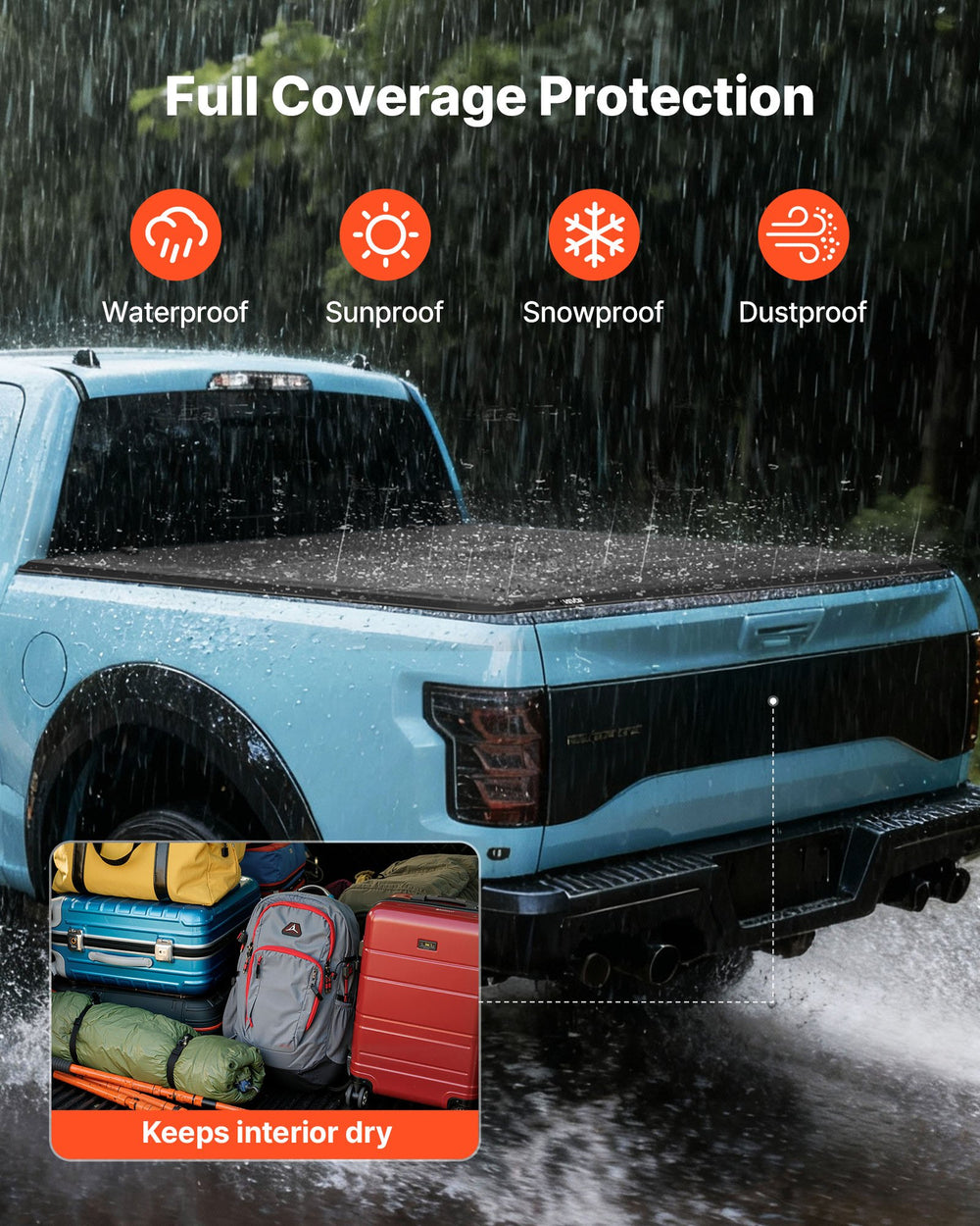 Full coverage protection (waterproof, sunproof, snowproof, dustproof)