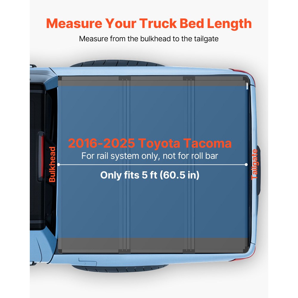 VEVOR Hard Tri-Fold Truck Bed Tonneau Cover, Compatible with 2022-2025 Toyota Tundra with OE Track System 5.6 ft (66.7 in) Bed, Waterproof Hard Folding Truck Tonneau Cover, Aluminum Alloy Support Bar