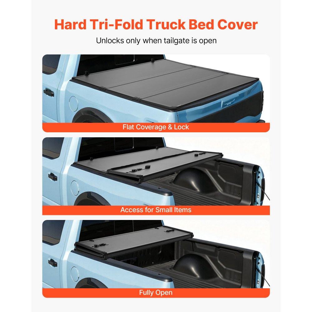 VEVOR Hard Tri-Fold Truck Bed Tonneau Cover, Compatible with 2022-2025 Toyota Tundra with OE Track System 5.6 ft (66.7 in) Bed, Waterproof Hard Folding Truck Tonneau Cover, Aluminum Alloy Support Bar