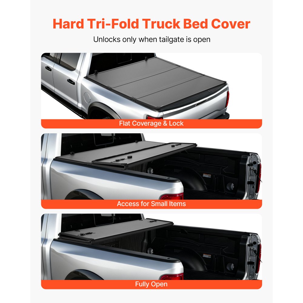 VEVOR Hard Tri-Fold Truck Bed Tonneau Cover, Compatible with 2019-2026 Dodge Ram 1500 (Incl. Classic & New) 5.7 ft (67.4 in) Bed Without Rambox (Not Fit Split Tailgate), Waterproof Folding Truck Cover
