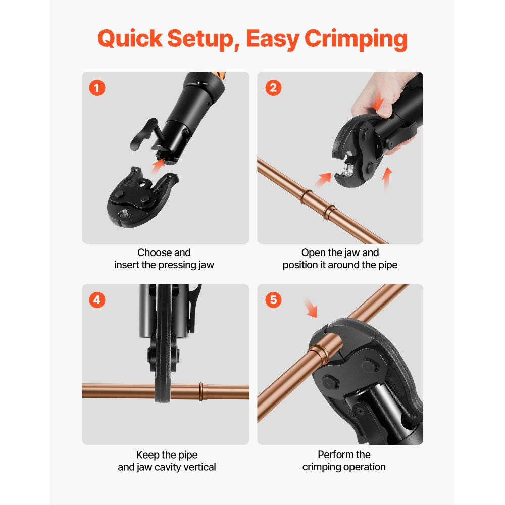 VEVOR VUS Press Jaws for 24KN Compact Series Press Tools, 3PCS Pressing Jaws 1/2", 3/4" & 1" - Compatible with ProPress Copper Pipes Connections, Includes Carrying Case