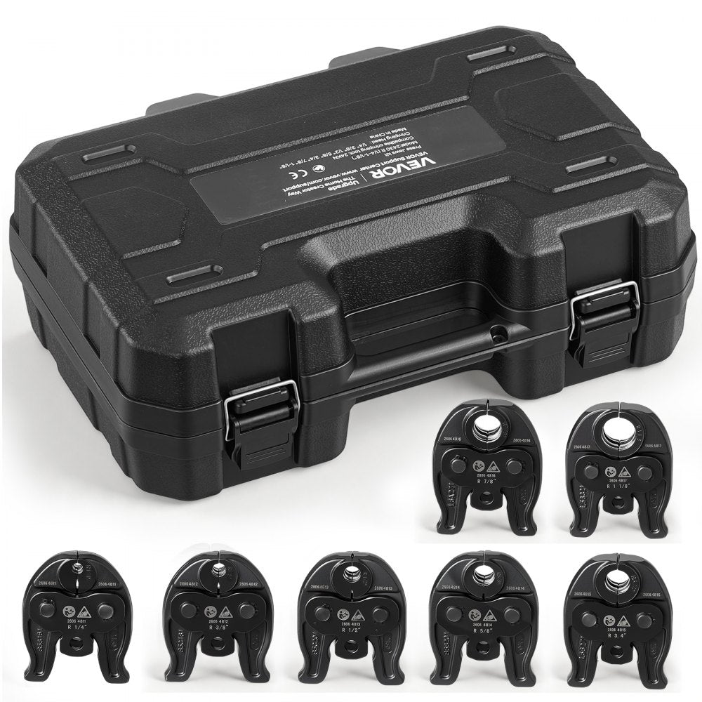 VEVOR 7PCS Pressing Jaws 1/4" to 1-1/8" - Compatible with RLS Copper Pipes, Work with 24KN Compact Series Press Tools for High Pressure HVAC/R Applications, 60 HRC Hardened Steel - with Case