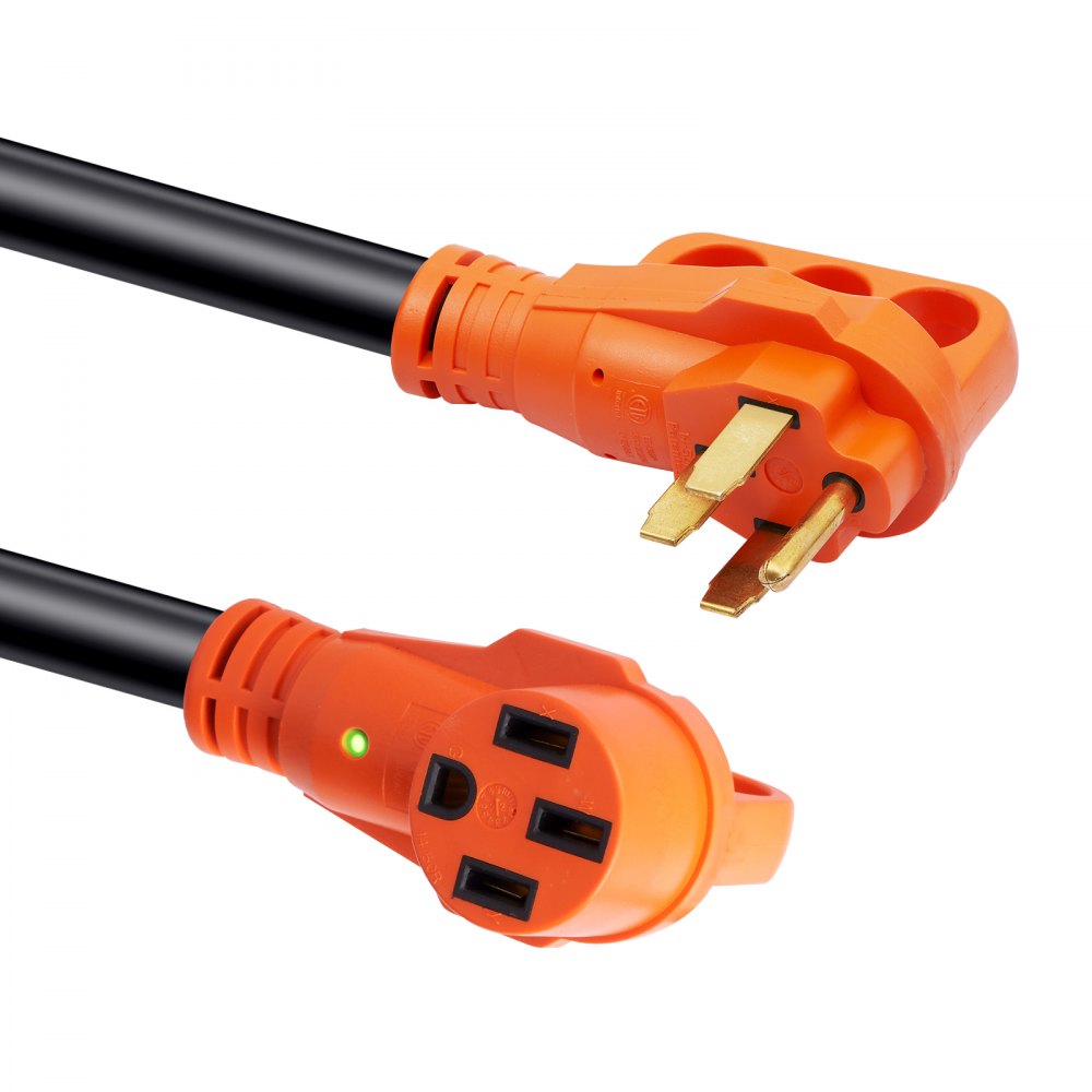 VEVOR 25 ft RV Extension Cord, 50 Amp, Heavy Duty STW RV Power Cord, NEMA 14-50R Female NEMA 14-50P Male Plug, with LED Indicator Handle 15A Adapter, for RVs, trams, generators, campers, ETL Listed