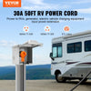 VEVOR 50 ft RV Extension Cord, 30 Amp, Heavy Duty STW RV Power Cord, NEMA TT-30R Female NEMA TT-30P Male Plug, with LED Indicator Handle 15A Adapter, for RVs, trams, generators, campers, ETL Listed