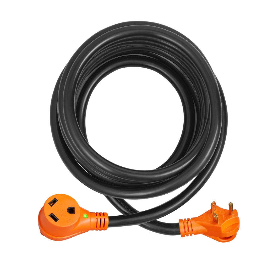 VEVOR 50 ft RV Extension Cord, 30 Amp, Heavy Duty STW RV Power Cord, NEMA TT-30R Female NEMA TT-30P Male Plug, with LED Indicator Handle 15A Adapter, for RVs, trams, generators, campers, ETL Listed