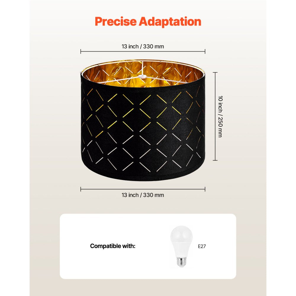 VEVOR Drum Lamp Shade 2 Set, 13 in Top x 13 in Bottom x 10 in High, Medium Drum Lampshade with Harp, Replacement Lamp Shade for Table Lamps Floor Lamps Pendant Lights, Black Diamond Hollow Design