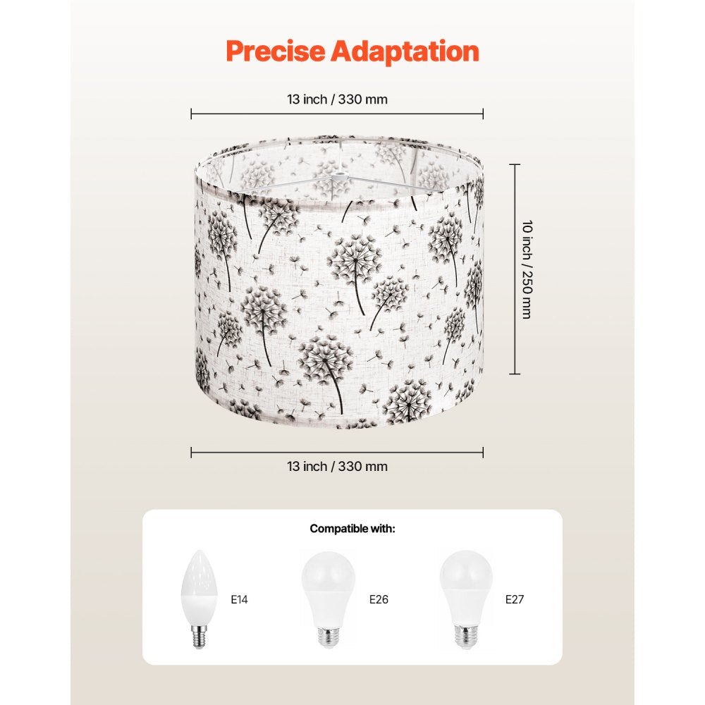 VEVOR Drum Lamp Shade 2 Set, 13 in Top x 13 in Bottom x 10 in High, Medium Drum Linen Lampshade, Replacement Lamp Shade for Table Lamps Floor Lamps, Easy Assembly Required (Light Dandelion Pattern)