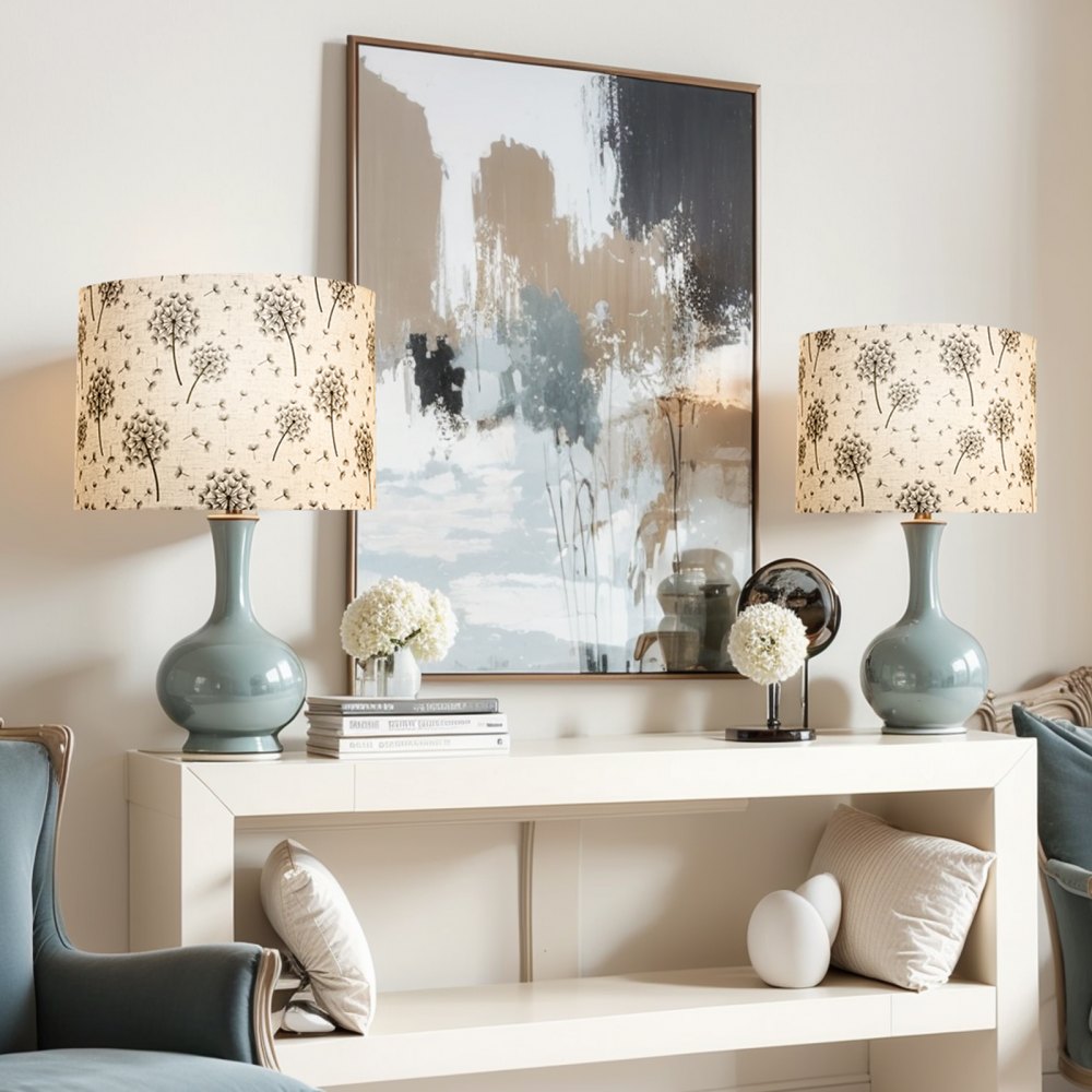 VEVOR Drum Lamp Shade 2 Set, 13 in Top x 13 in Bottom x 10 in High, Medium Drum Linen Lampshade, Replacement Lamp Shade for Table Lamps Floor Lamps, Easy Assembly Required (Light Dandelion Pattern)