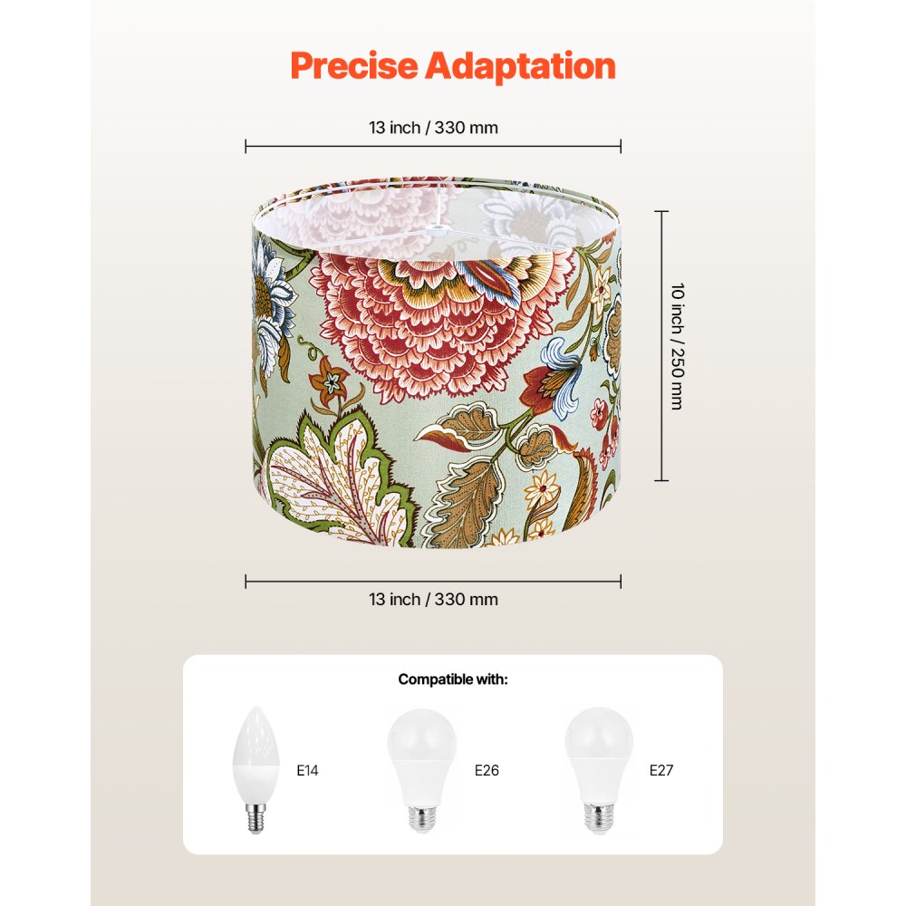 VEVOR Drum Lamp Shade 2 Set, 13 in Top x 13 in Bottom x 10 in High, Medium Drum Linen Lampshade, Replacement Lamp Shade for Table Lamps Floor Lamps Pendant Lights, Easy Assembly Required (Dark Floral)