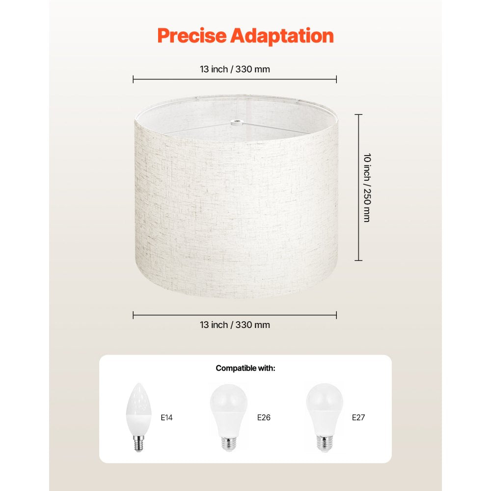 VEVOR Drum Lamp Shade 2 Set, 13 in Top x 13 in Bottom x 10 in High, Medium Drum Linen Lampshade, Replacement Lamp Shade for Table Lamps Floor Lamps Pendant Lights, Easy Assembly Required (Light Linen)