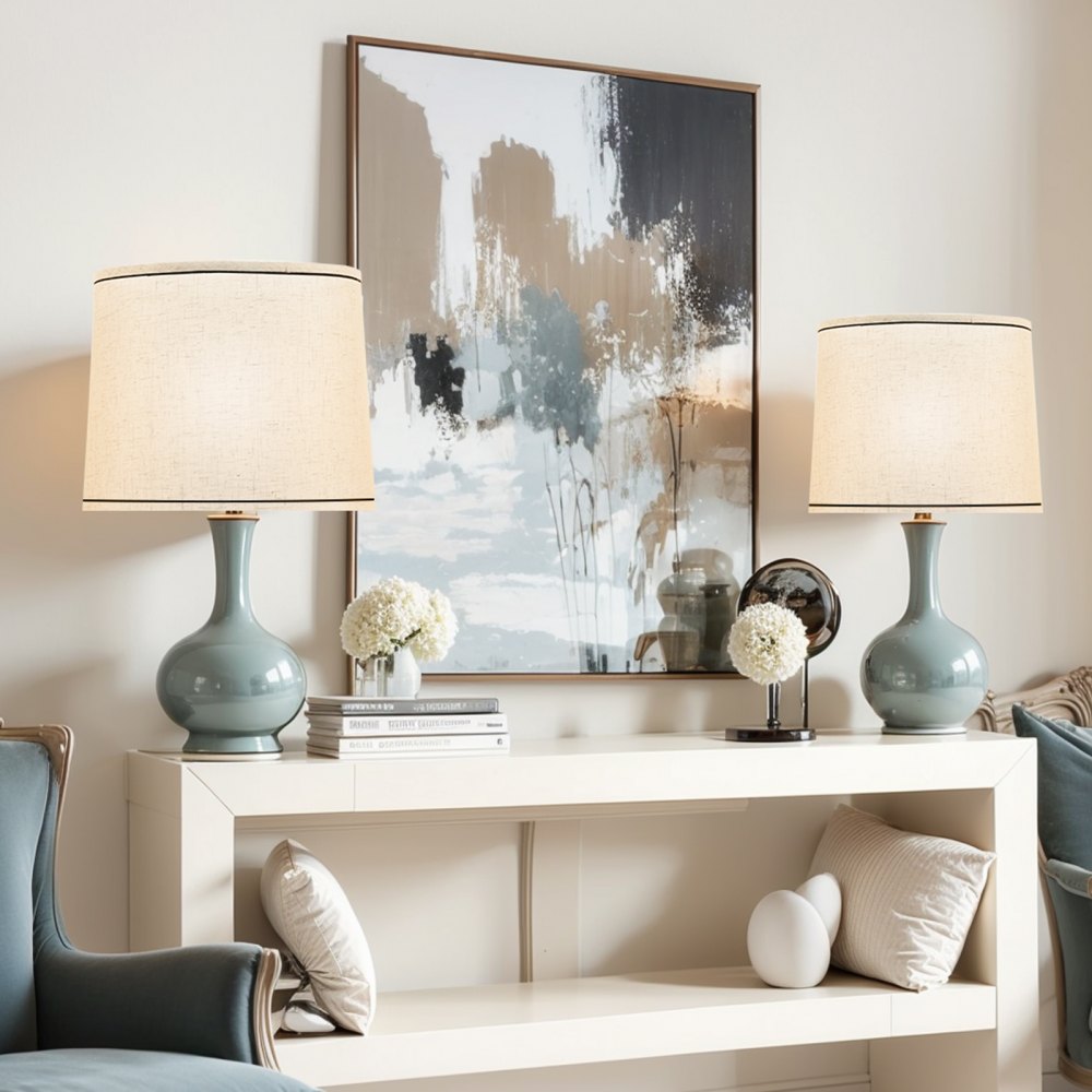 VEVOR Lamp Shade 2 Set, 11 in Top x 13 in Bottom x 10 in High (Spider Fitter), Medium Lampshade with Harp, Replacement Lamp Shade for Table & Floor Lamps Pendant Lights, Light Linen with Black Edge