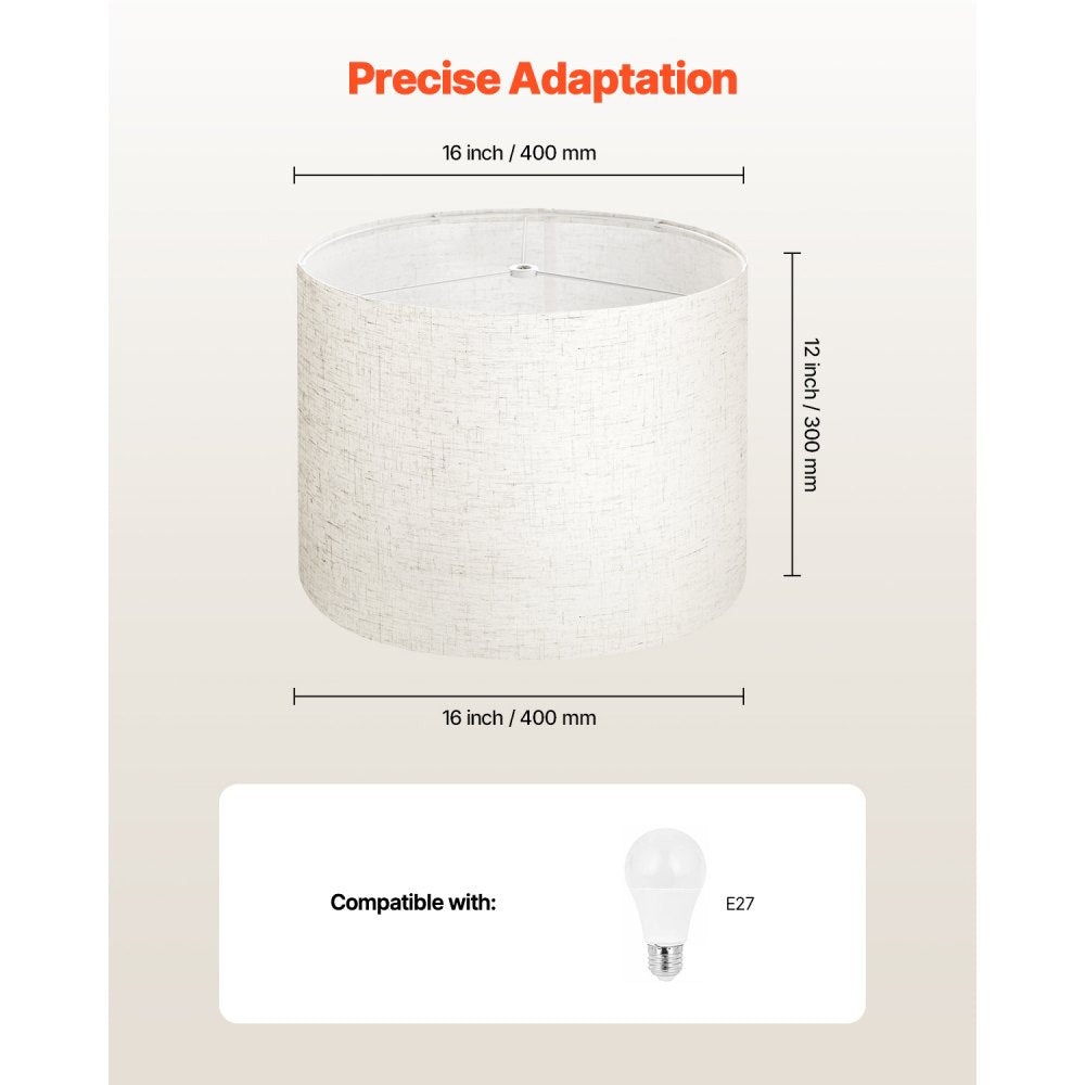 VEVOR Drum Lamp Shade 2 Set, 16 in Top x 16 in Bottom x 12 in High, Large Lampshade with Harp, Replacement Lamp Shade for Table Lamps Floor Lamps Pendant Lights, Easy Assembly Required (Light Linen)
