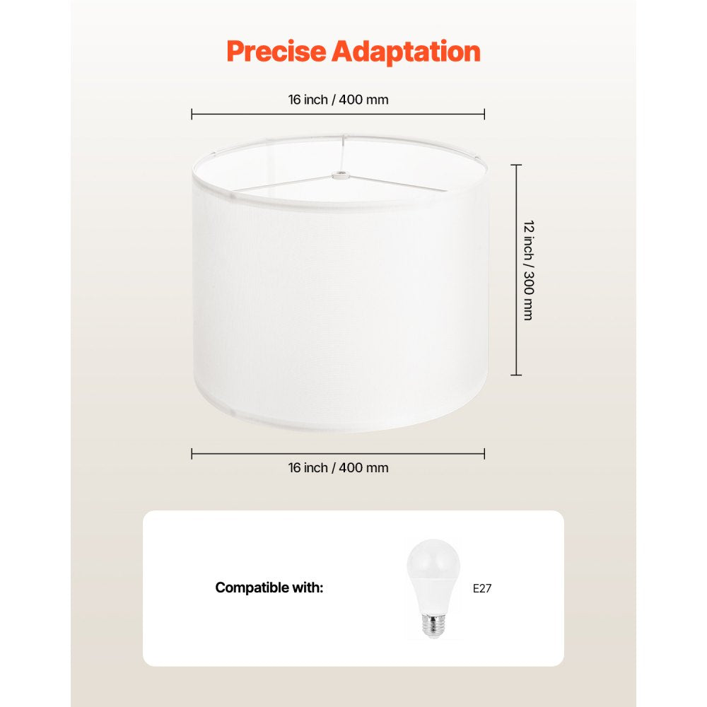 VEVOR Drum Lamp Shade 2 Set, 16 in Top x 16 in Bottom x 12 in High, Large Lampshade with Harp, Replacement Lamp Shade for Table Lamps Floor Lamps Pendant Lights, Easy Assembly Required (Off-white)