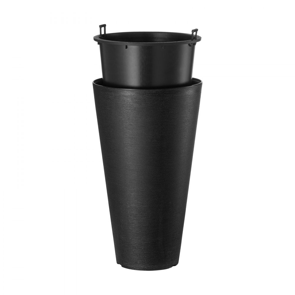 VEVOR Set of 2 Tall Planter For Outdoor Indoor Plants 24inch, Black Round Large Planters For Front Porch, Patio, Tall Taper Flower Tree Plant Pots with Modern Design and Built-in Drainage