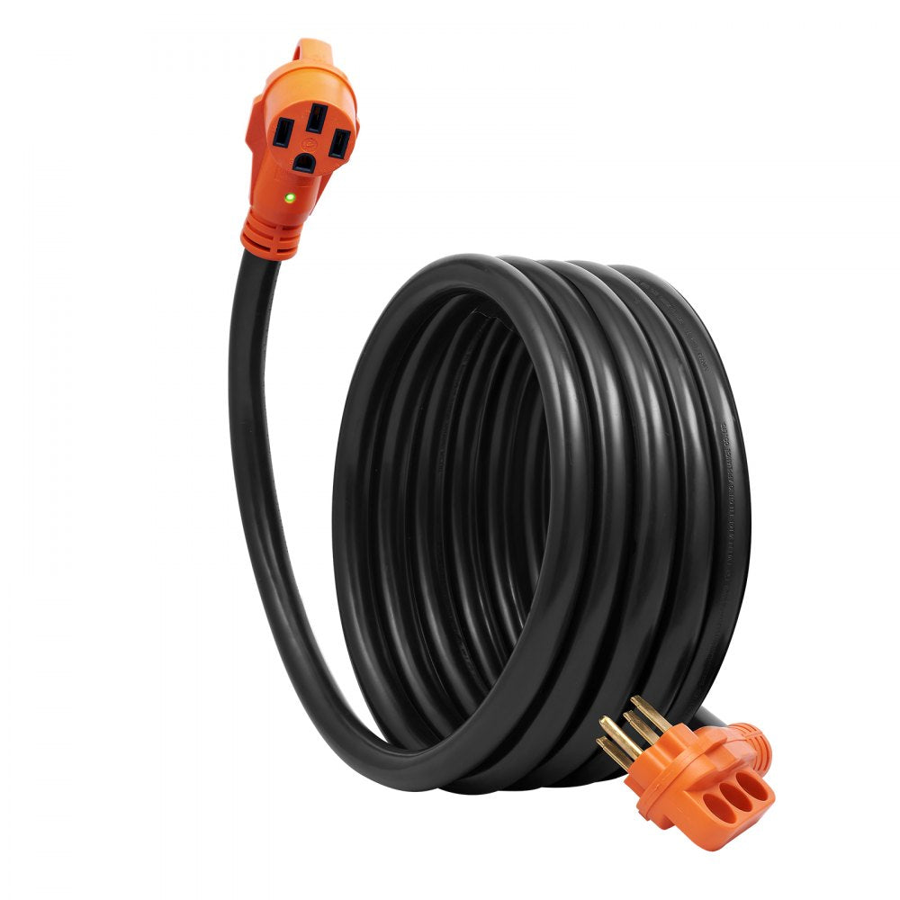 VEVOR 15 ft RV Extension Cord, 50 Amp, Heavy Duty STW RV Power Cord, NEMA 14-50R Female NEMA 14-50P Male Plug, with LED Indicator Handle 15A Adapter, for RVs, trams, generators, campers, ETL Listed