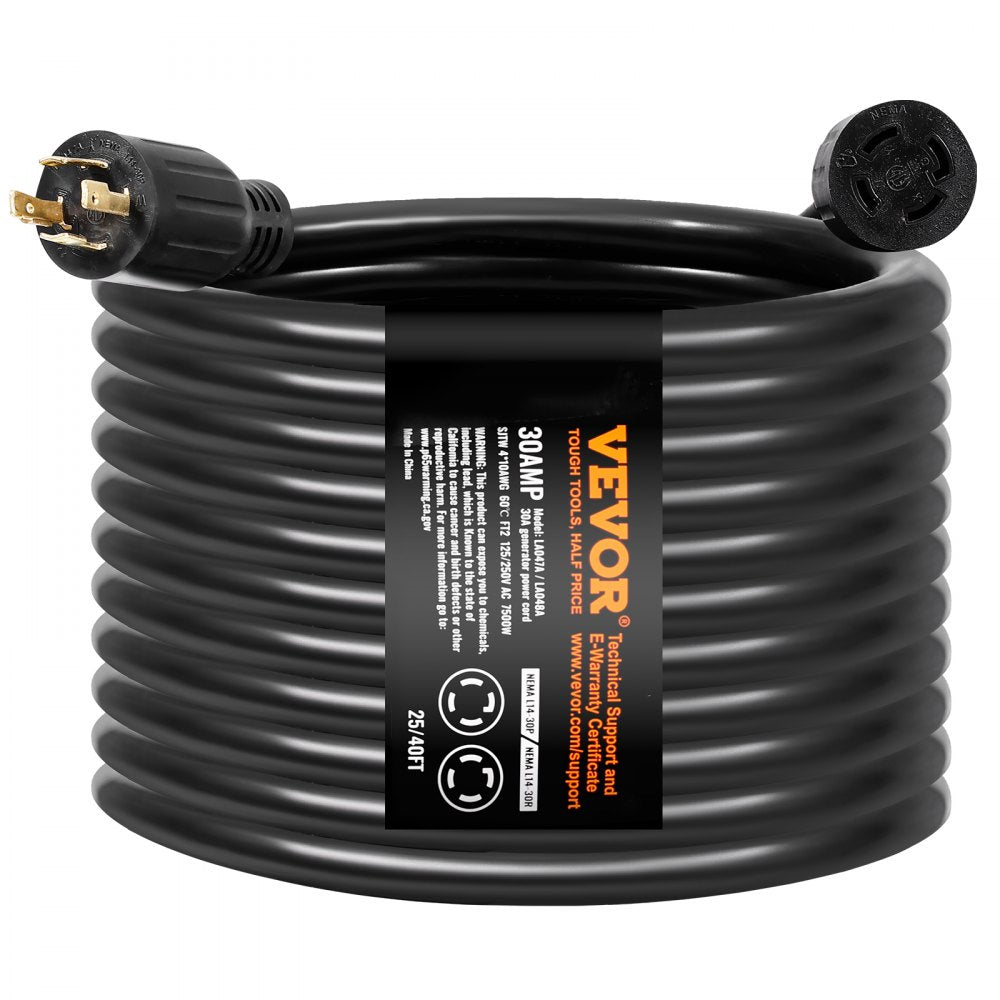 VEVOR 30 Amp Generator Cord and Power Inlet Box Kit, 40 FT, NEMA L14-30P/L14-30R STW 10 AWG Generator Power Extension Cord with Twist Lock Connector, Pre-Drilled Inlet Box for RV Outdoor, ETL Listed