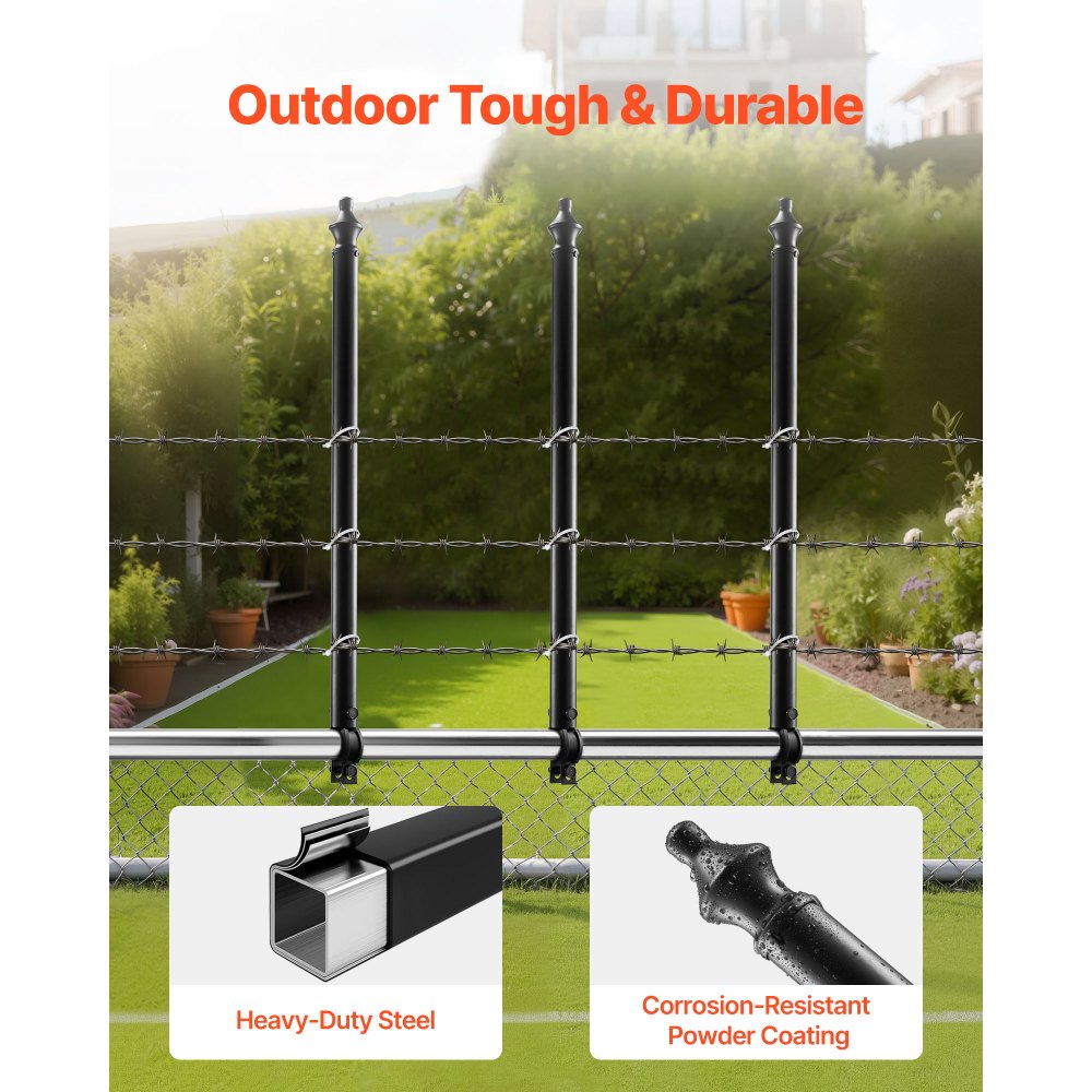 VEVOR Chain Link Fence Extensions, 9 Packs 27.4" Extension Height, Galvanized Post Extender for 1.3" to 1.5" Top of Fence, U Bracket, Barbed Wire Extend Arm for Privacy, Prevent Dogs Jumping Out