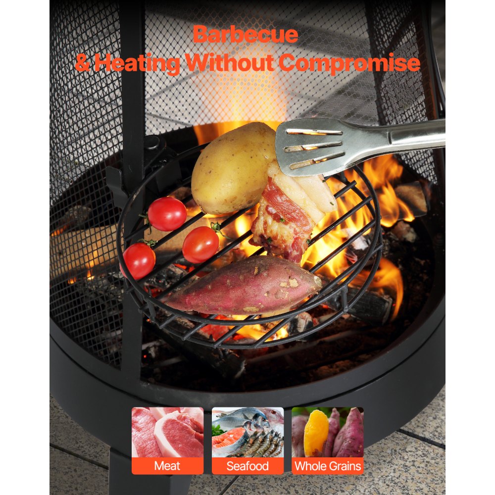 VEVOR Chiminea, 20 Inch Outdoor Wood Burning Firepit, Conical Fireplace for BBQ & Warming, Outside Wooden Fire Pit with Grill Mesh, Chimney Coat & Rustproof Chiminea Lid, for Patio, Garden, Backyard