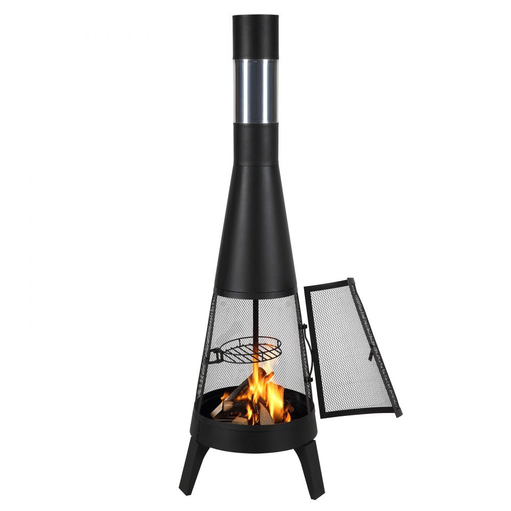 VEVOR Chiminea, 20 Inch Outdoor Wood Burning Firepit, Conical Fireplace for BBQ & Warming, Outside Wooden Fire Pit with Grill Mesh, Chimney Coat & Rustproof Chiminea Lid, for Patio, Garden, Backyard