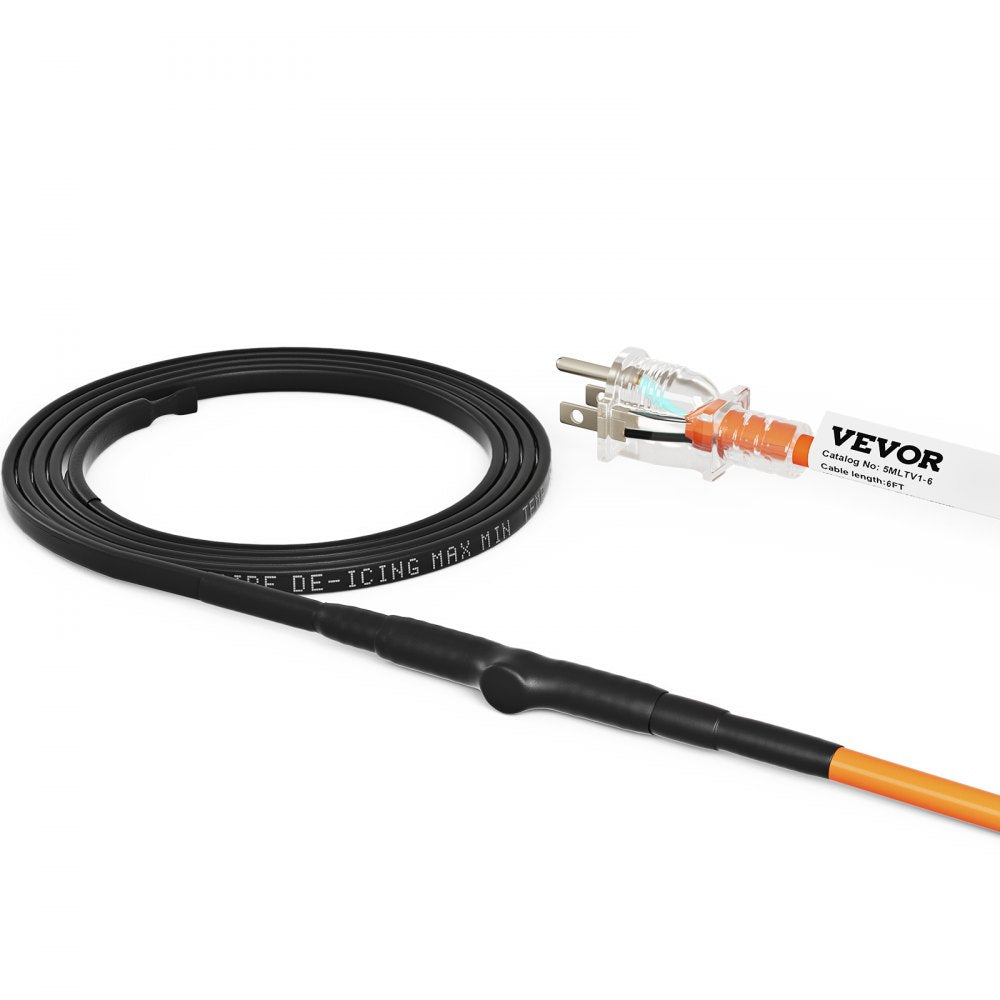 VEVOR Self-Regulating Pipe Heating Cable, 6-feet 5W/ft Heat Tape for Pipes Freeze Protection, Protects PVC Hose, Metal and Plastic Pipe from Freezing, 120V