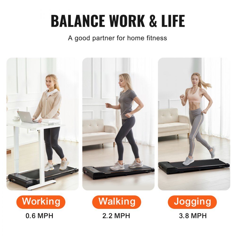 VEVOR Walking Pad, Under Desk Treadmill for Home Office, Working Walking Jogging Machine, 265 Lbs Capacity 2.5HP Portable Lightweight Walking Pad, with Remote Control and LED Display