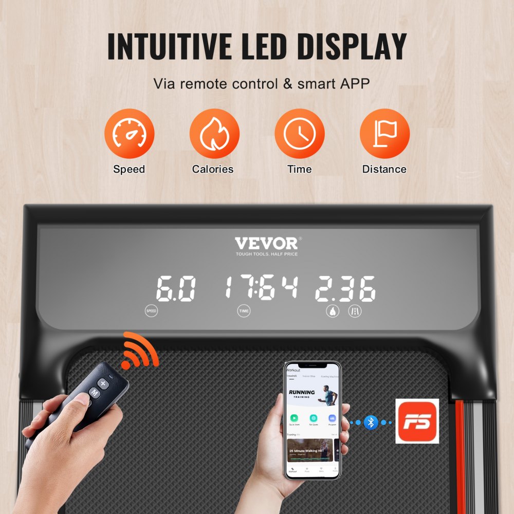 VEVOR Walking Pad, Under Desk Treadmill with Incline, Working Walking Jogging Machine for Home Office, 265 Lbs Capacity 2.5HP Portable Walking Pad, with Remote Control, LED Display, and Bluetooth
