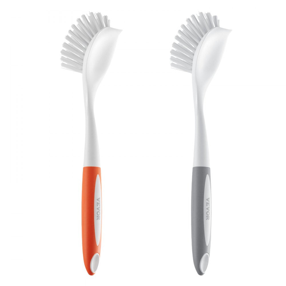 VEVOR Dish Brush, 4 Pack Kitchen Scrub Brushes with PP Handle, Dish Cleaning Brushes with Curved Bristles, Ideal for Pots, Pans, Sink and Stove, 2 Gray + 2 Orange