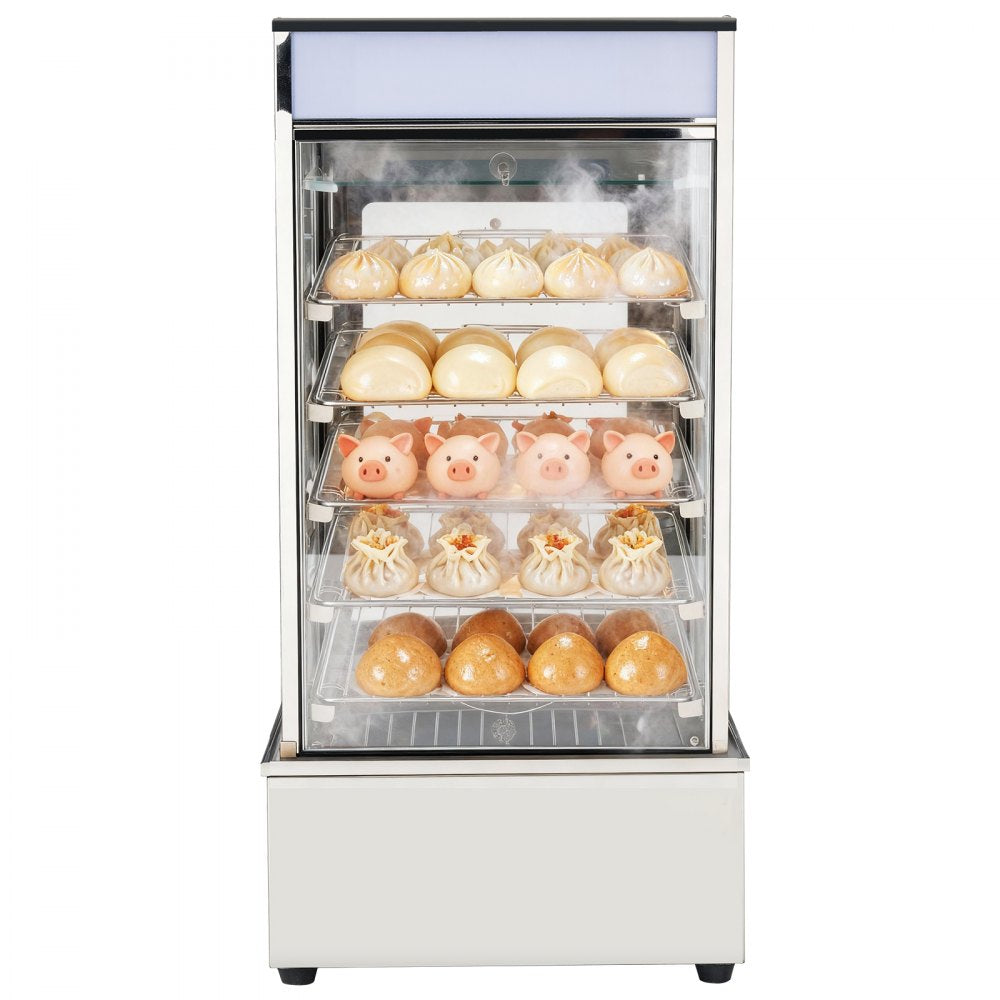 VEVOR 5-Tier Commercial Food Warmer Display, 1200W Food Display Warmer with LED Light, Adjustable Shelf & Stainless Steel Frame, 86℉~230℉ Steam Heating, 120L for Hamburger, Pizza, Bread, Fried Chicken